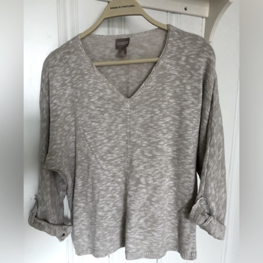 Chico’s sweater v-neck roll up sleeves size L
